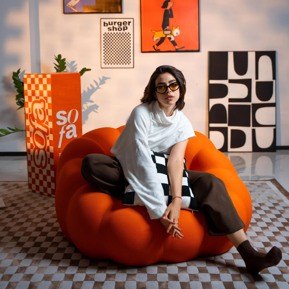 Sofá na Caixa cosmo 1 lugares em Boucle - Laranja · vista 8