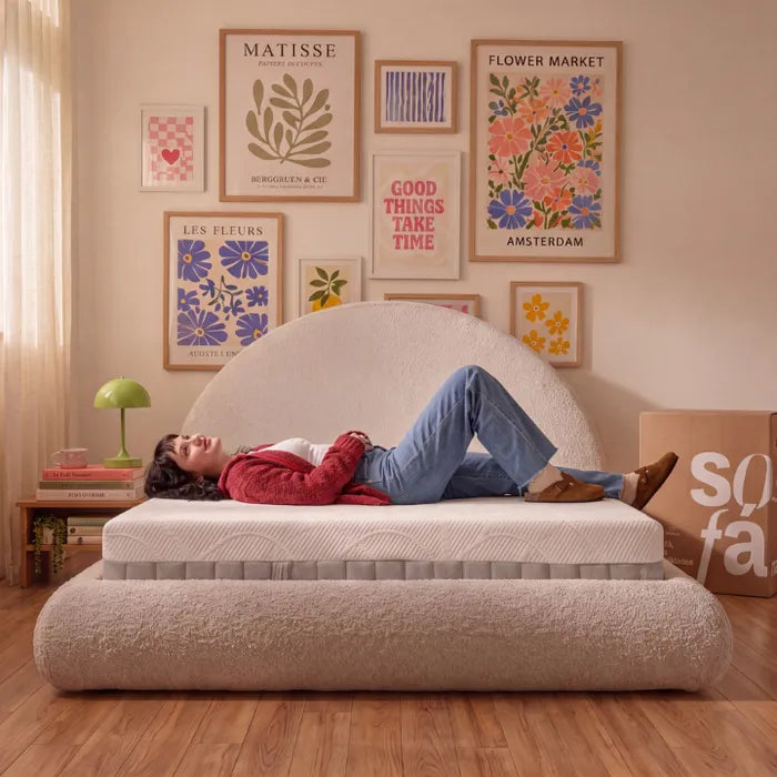Cama Tecido Boucle Compactada + Colchao Altura 28cm D33 HYBRID