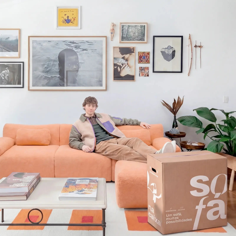 Sofá na Caixa modular Horizon 3 lugares em Boucle - Laranja · vista 2