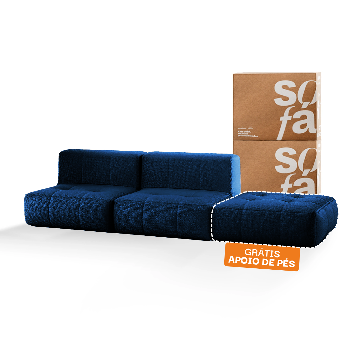 Sofá na Caixa modular 2 lugares em Boucle - 2 Poltronas com Apoio de pé Grátis - Azul