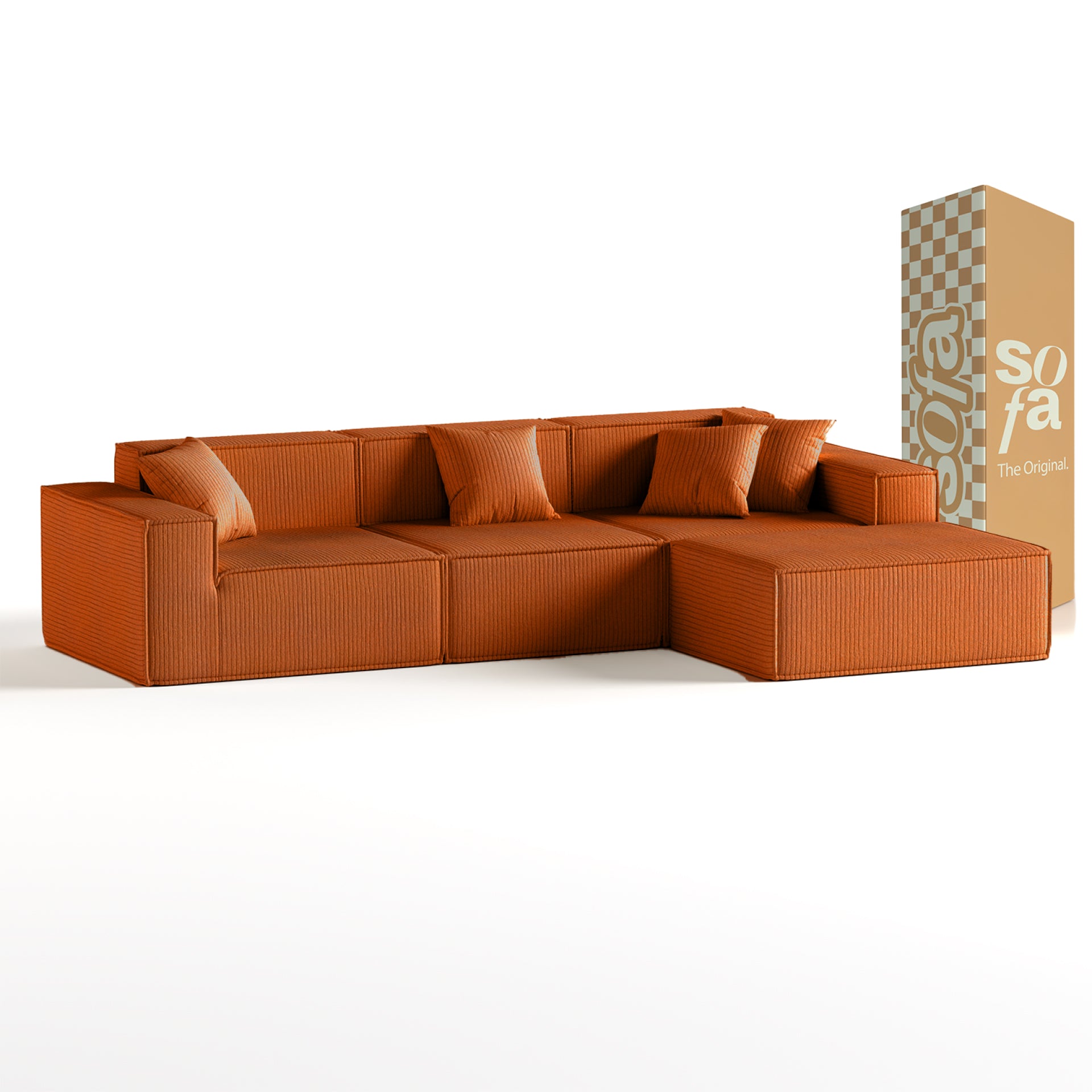 Sofá Modular Pelion 3 Lugares com 1 Chaise - Laranja