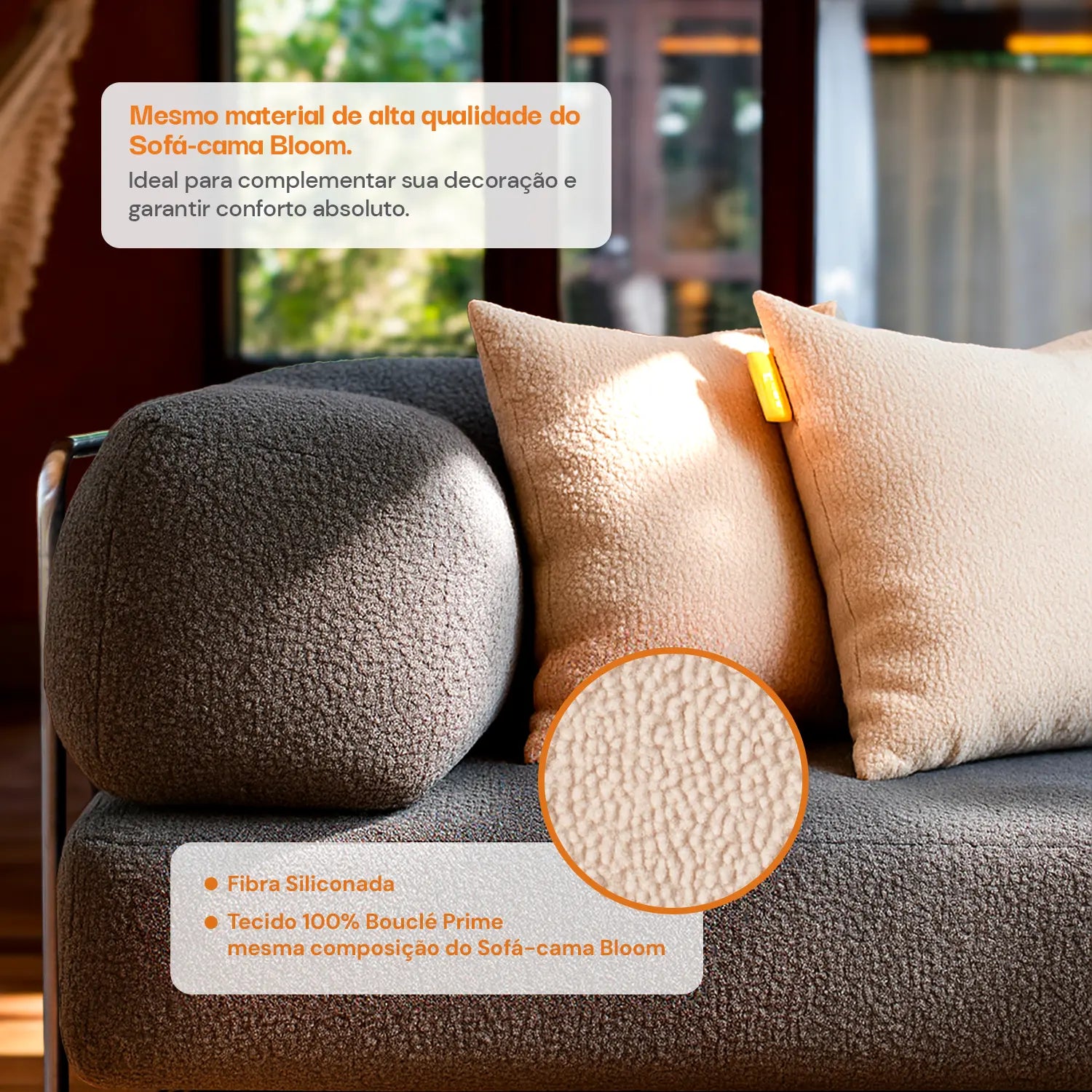 Kit 2 Almofada Tecido Bouclé - Cor Laranja - 45x45cm