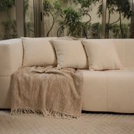 Sofá na Caixa modular 4 lugares em Boucle com 1 chaise - Linho · em tecido linho · vista 5