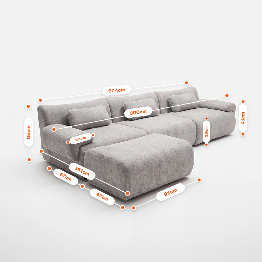 Sofá na Caixa modular Horizon 3 lugares em Boucle - Cinza