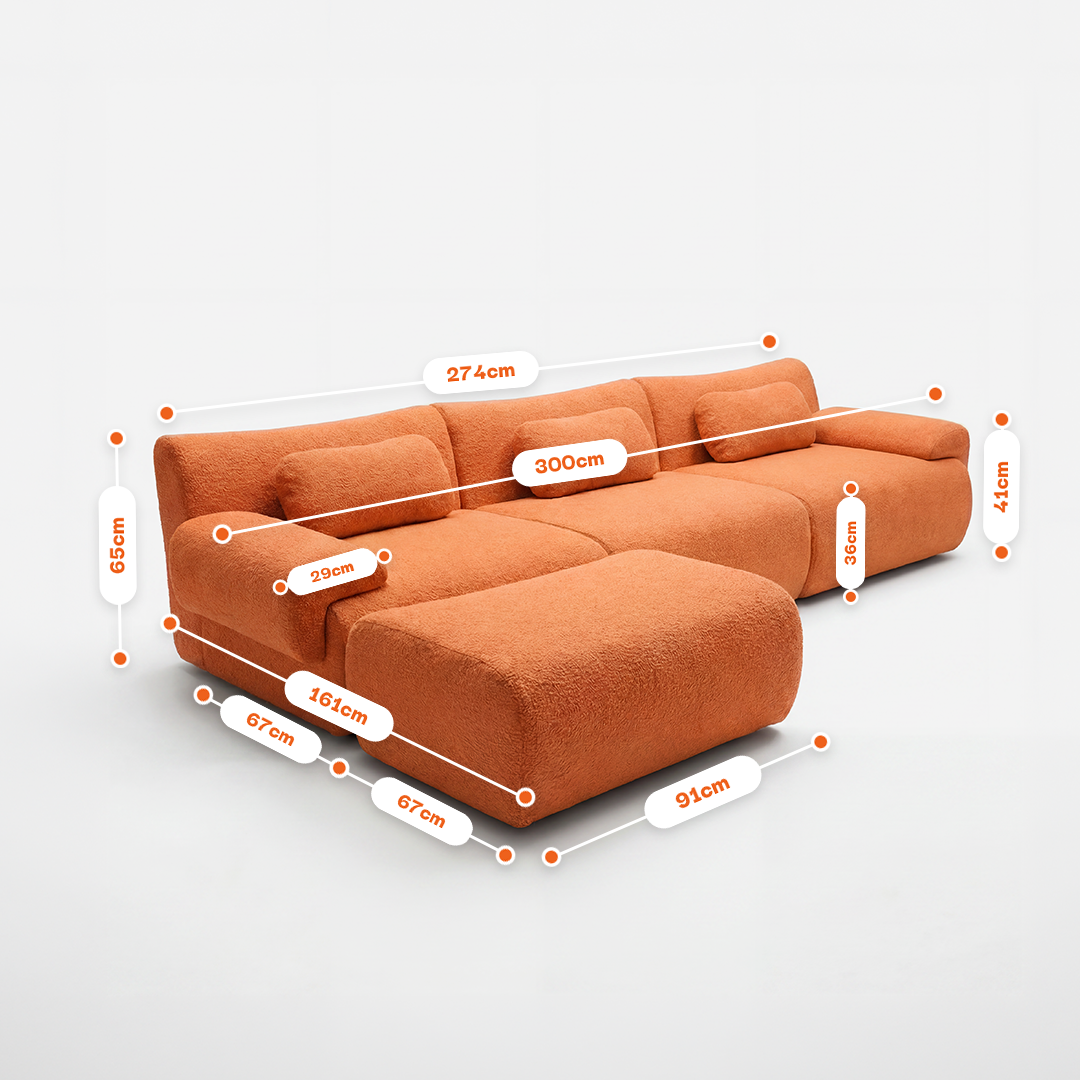 Sofá Modular Horizon 3 lug. Boucle - Laranja | Sofá na Caixa