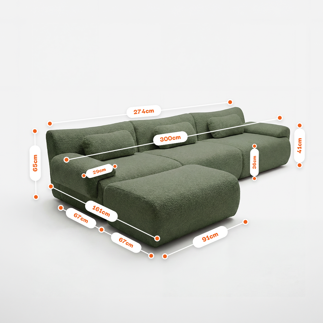 Sofá na Caixa modular Horizon 3 lugares em Boucle - Verde