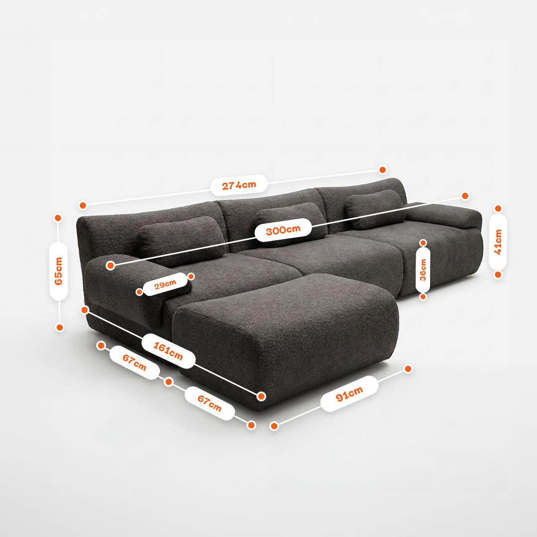 Sofá na Caixa modular Horizon 3 lugares em Boucle - Preto