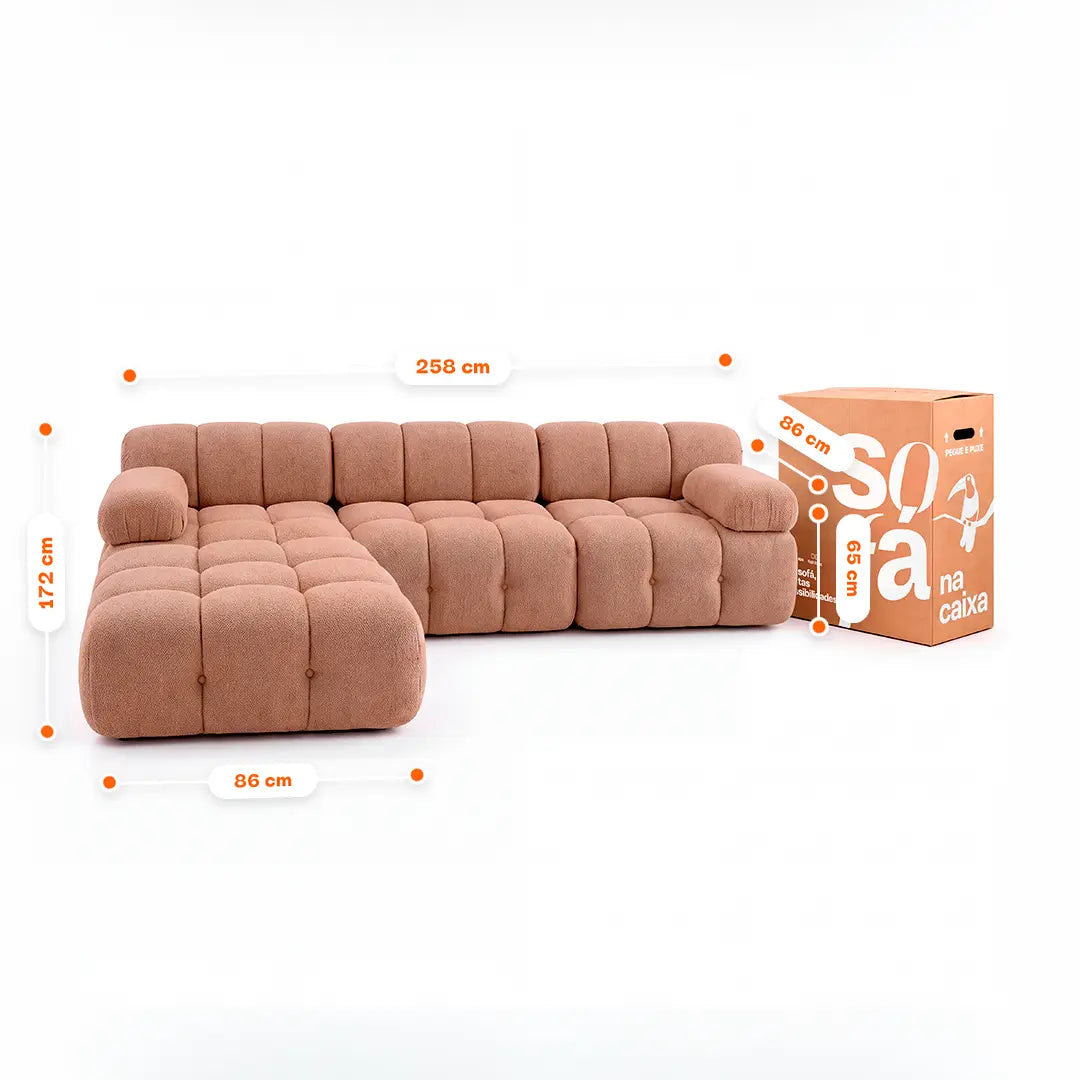 Sofá na Caixa Gummy 3 lugares em Boucle com 1 Apoios de pé - Terracota