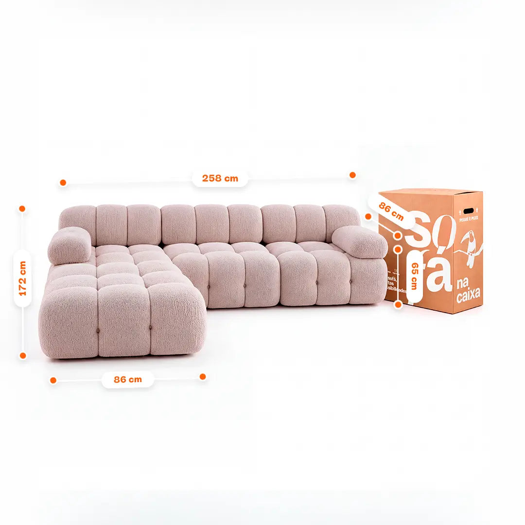 Sofá na Caixa Gummy 3 lugares em Boucle com 1 Apoios de pé - Linho