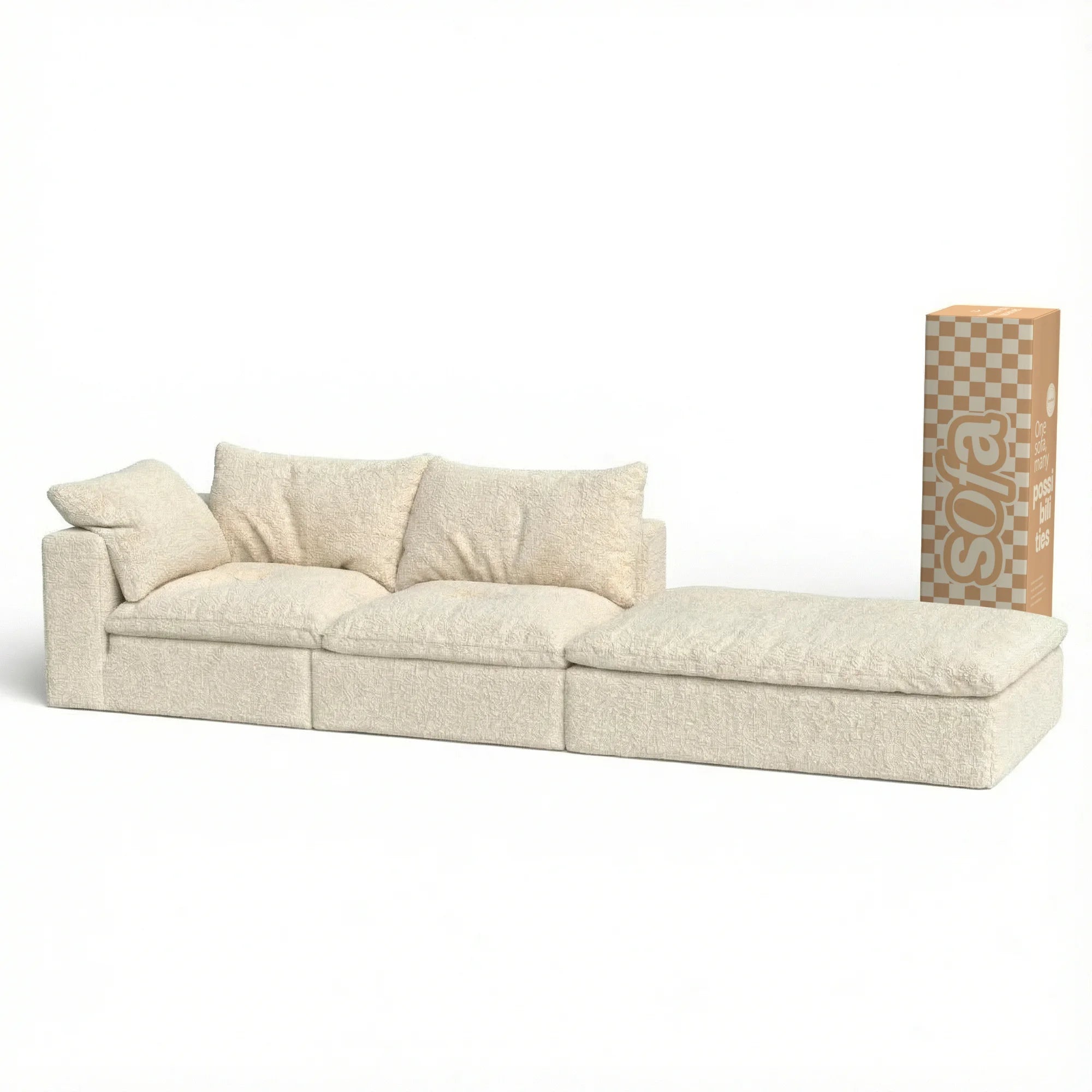 Sofá na Caixa modular Sienna 2 lugares em Boucle - 1 Braço com Apoio - Off-White