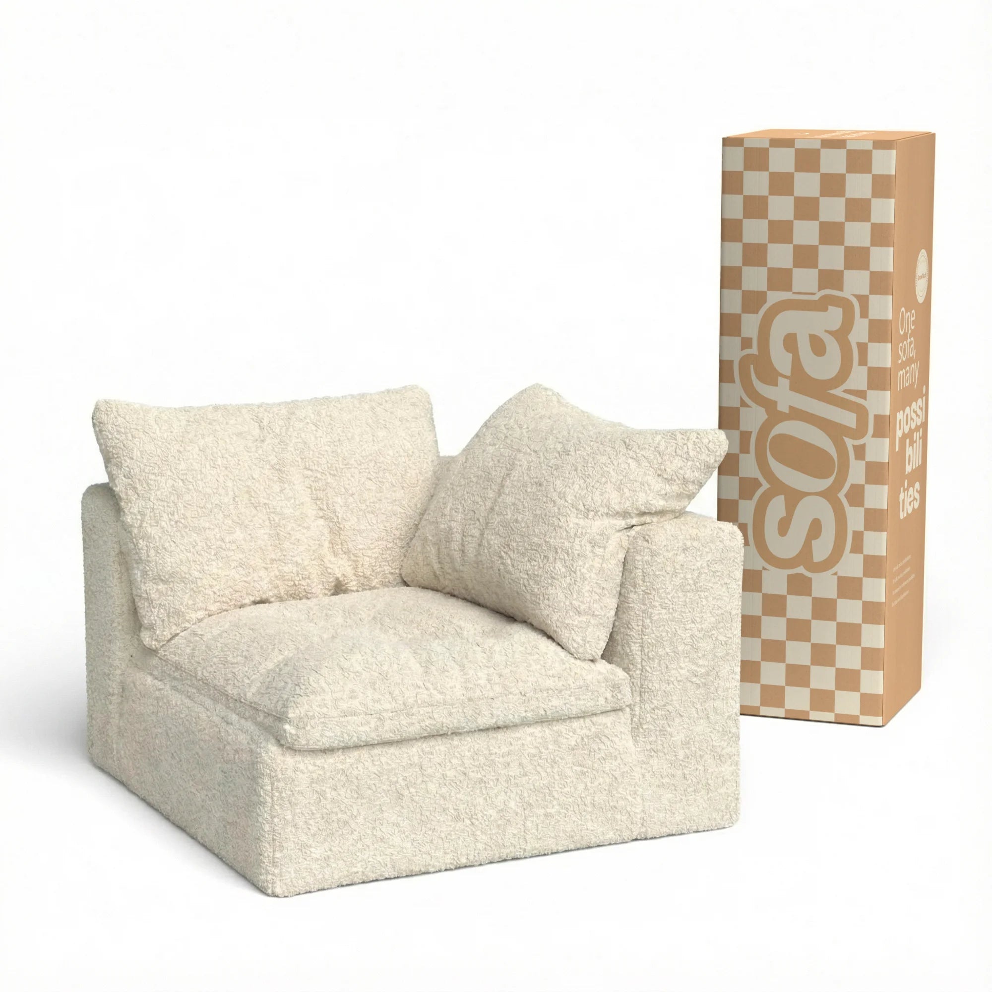 Sofá na Caixa modular Sienna 1 lugar Canto em L Esquerdo Boucle - Off-White