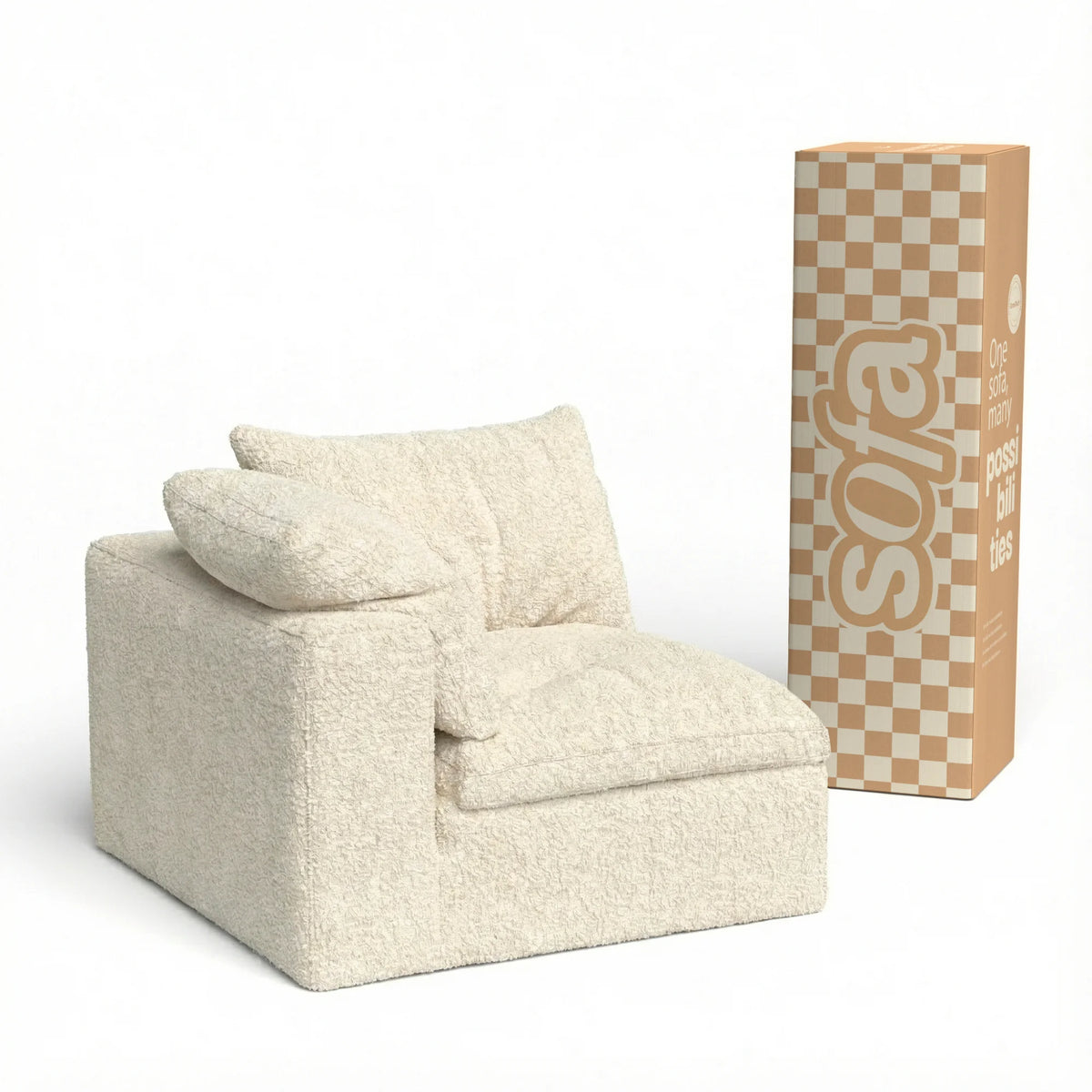 Sofá na Caixa modular Sienna 1 lugar Canto em L Direito Boucle - Off-White