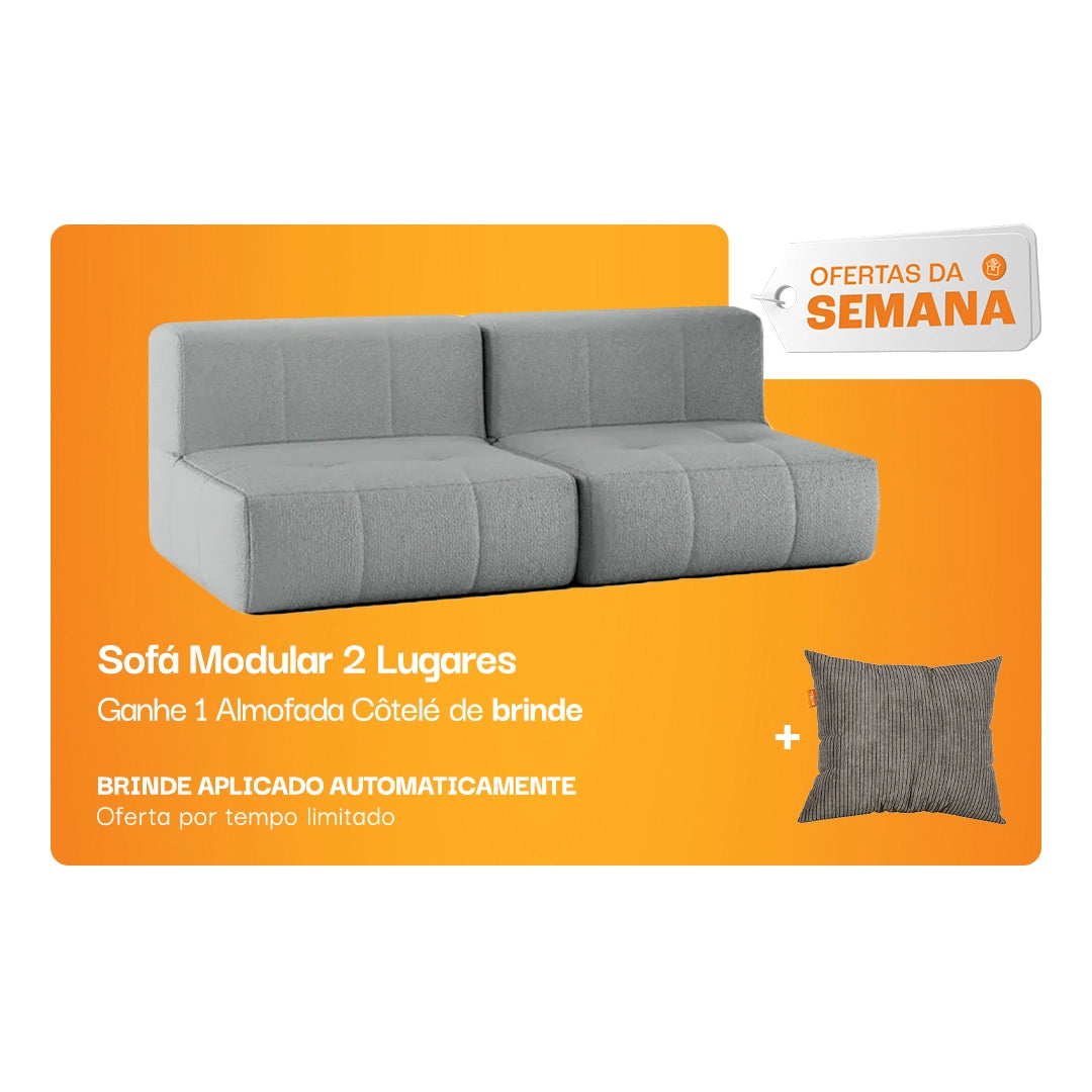 Sofá na Caixa modular 2 lugares em Boucle - Sem braço - Cinza