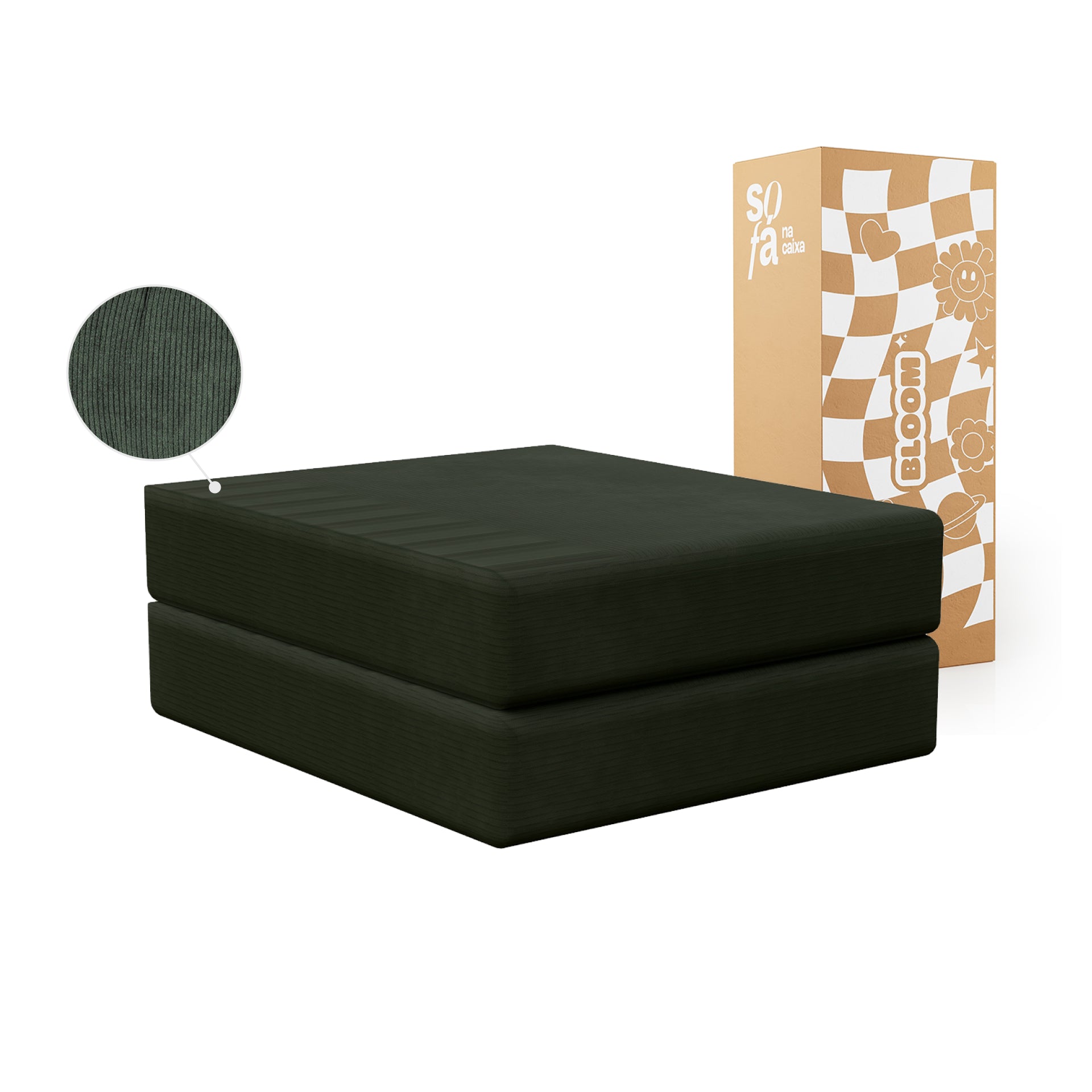 Chaise / Apoio de pé Sofá Cama Bloom Tecido Cotelê Verde Musgo