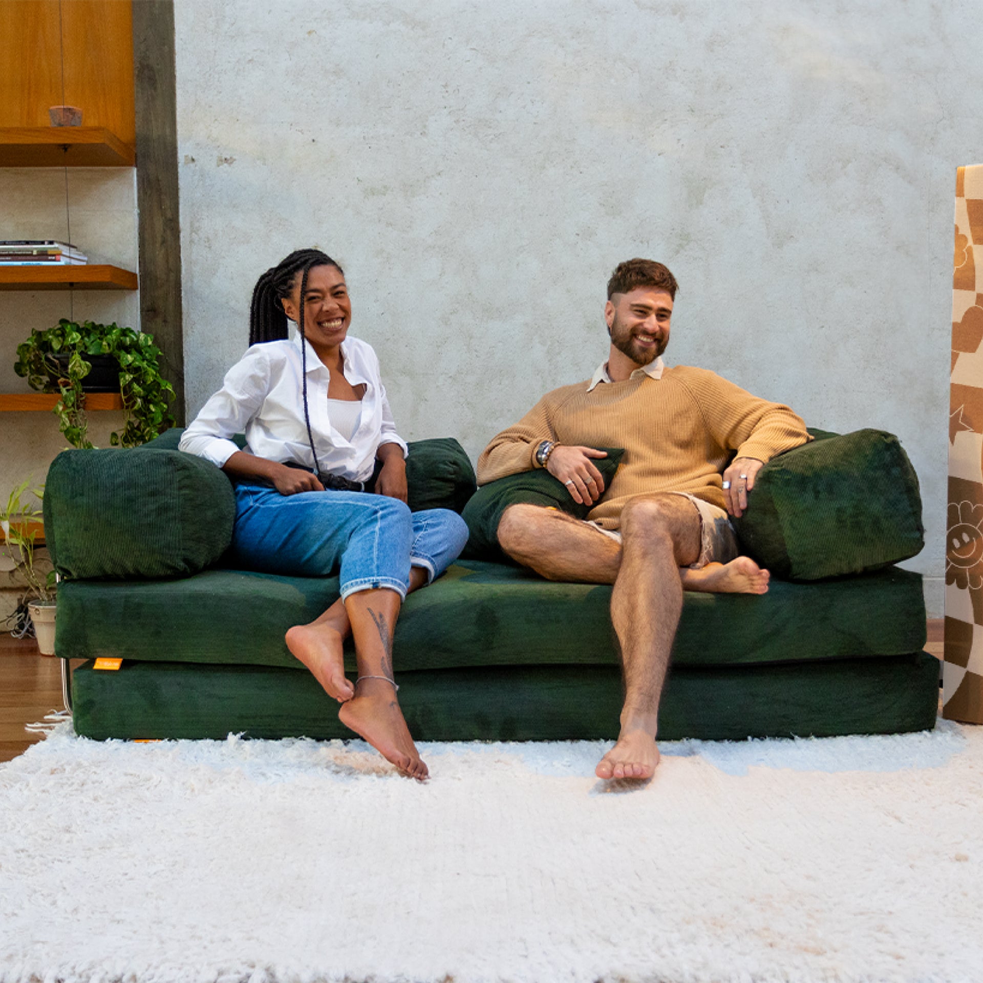 Sofá Cama Bloom Tecido Cotelê Verde Musgo - Sofá na Caixa