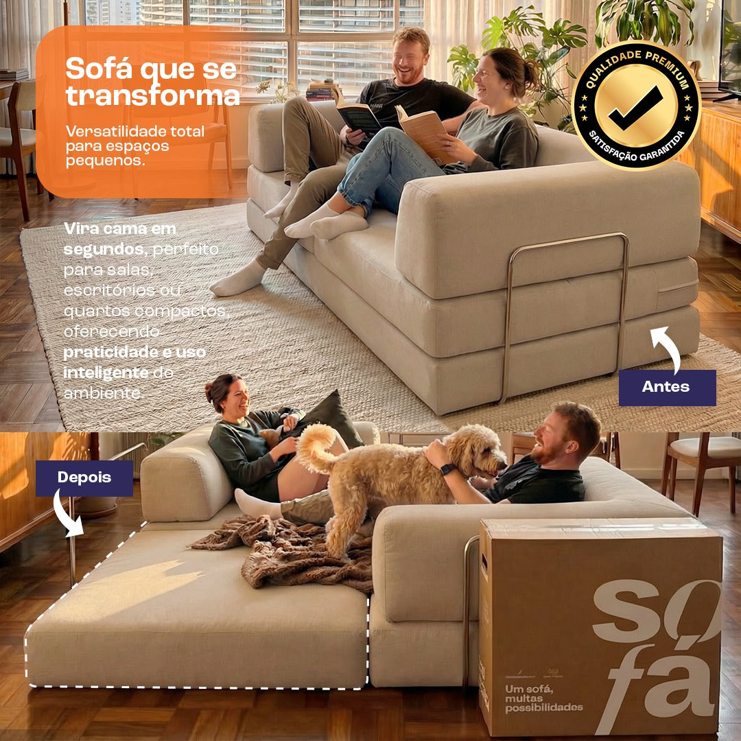 Sofá Cama Bloom Tecido Boucle Linho - Sofá na Caixa