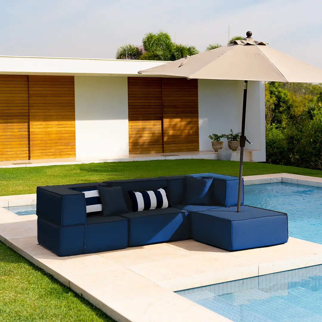 Lounge Zimma com 4 Módulos Azul - Sofá na Caixa