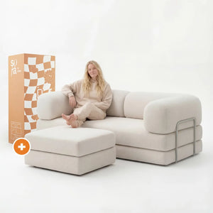 Sofá Cama Bloom - Sofá na Caixa + Apoio de Pé Bloom Tecido Boucle Linho