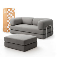 Sofá Cama Bloom - Sofá na Caixa + Apoio de Pé Bloom Tecido Boucle Cinza