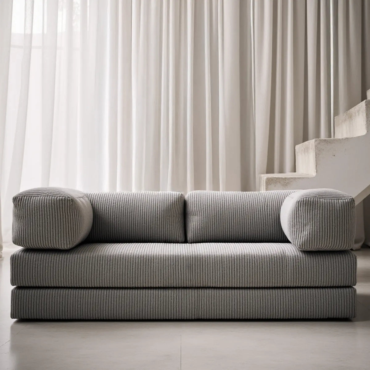 Sofá Cama Bloom - Sofá na Caixa + Apoio de Pé Bloom Tecido Boucle Cinza · detalhe na cor cinza · vista 7