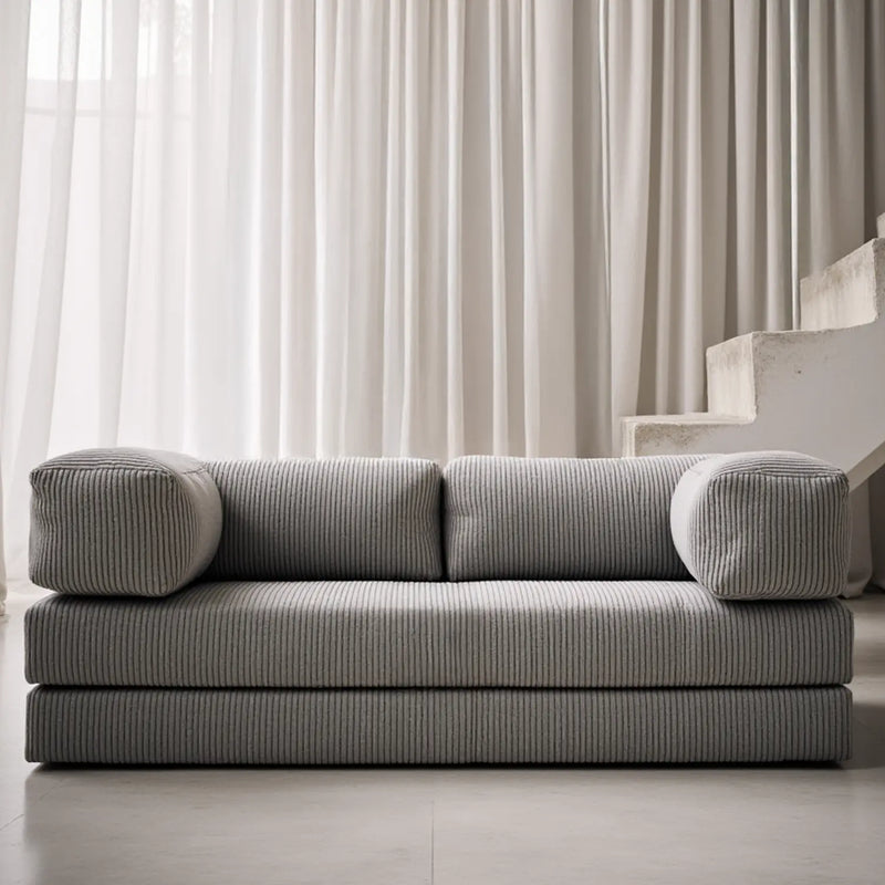 Sofá Cama Bloom - Sofá na Caixa + Apoio de Pé Bloom Tecido Boucle Cinza · detalhe na cor cinza · vista 7