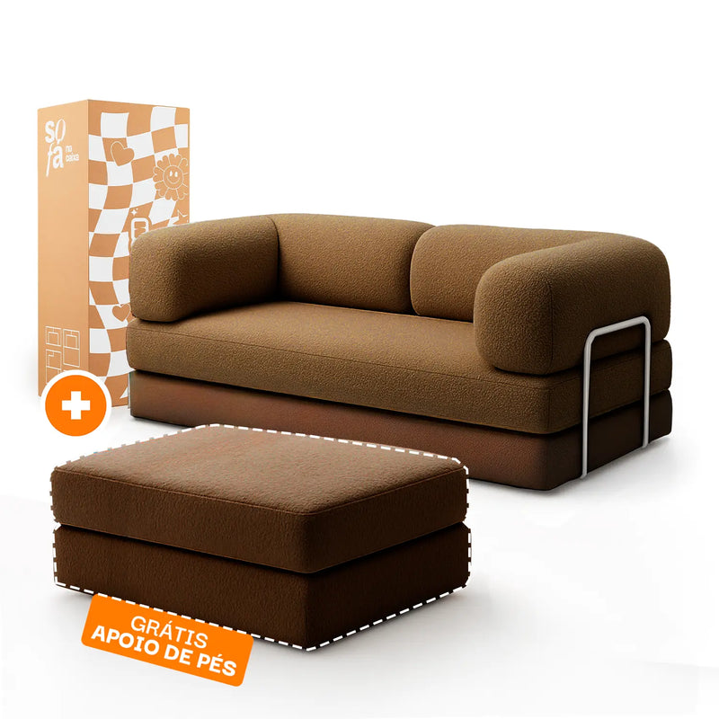 Sofá Cama Bloom - Sofá na Caixa + Apoio de Pé Bloom Tecido Boucle Marrom Grátis · em tecido bouclê cor marrom