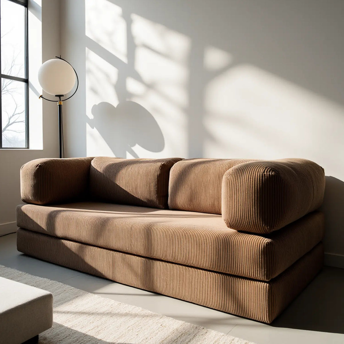 Sofá Cama Bloom - Sofá na Caixa + Apoio de Pé Bloom Tecido Boucle Marrom Grátis · detalhe na cor marrom · vista 9