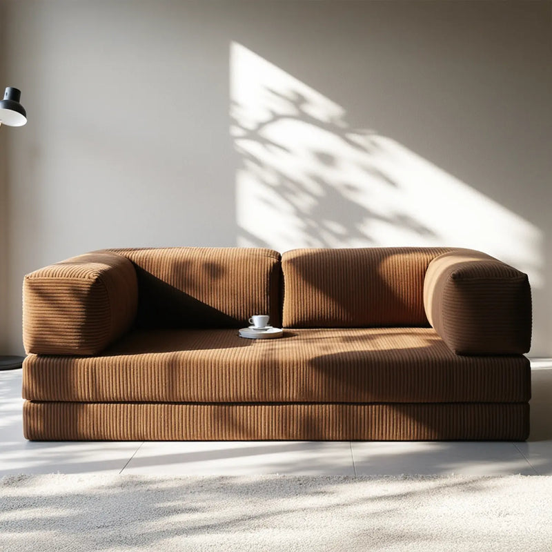 Sofá Cama Bloom - Sofá na Caixa + Poltrona Bloom Tecido Boucle Marrom · detalhe na cor marrom · vista 7