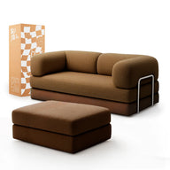 Sofá Cama Bloom - Sofá na Caixa + Apoio de Pé Bloom Tecido Boucle Marrom Grátis · em tecido bouclê cor marrom · vista 2