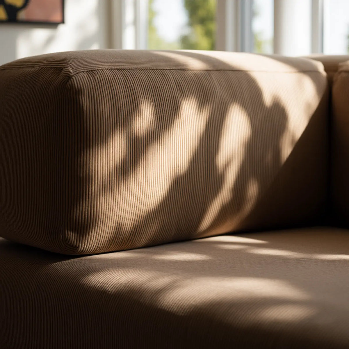 Sofá Cama Bloom - Sofá na Caixa + Apoio de Pé Bloom Tecido Boucle Marrom Grátis · detalhe na cor marrom · vista 5
