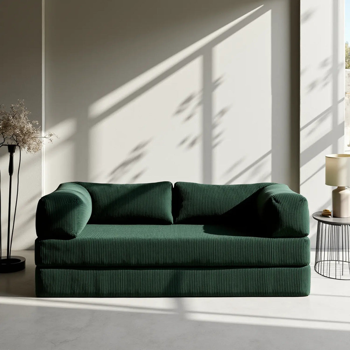 Sofá Cama Bloom - Sofá na Caixa + Poltrona Bloom Tecido Boucle Verde Musgo · detalhe na cor verde · vista 3