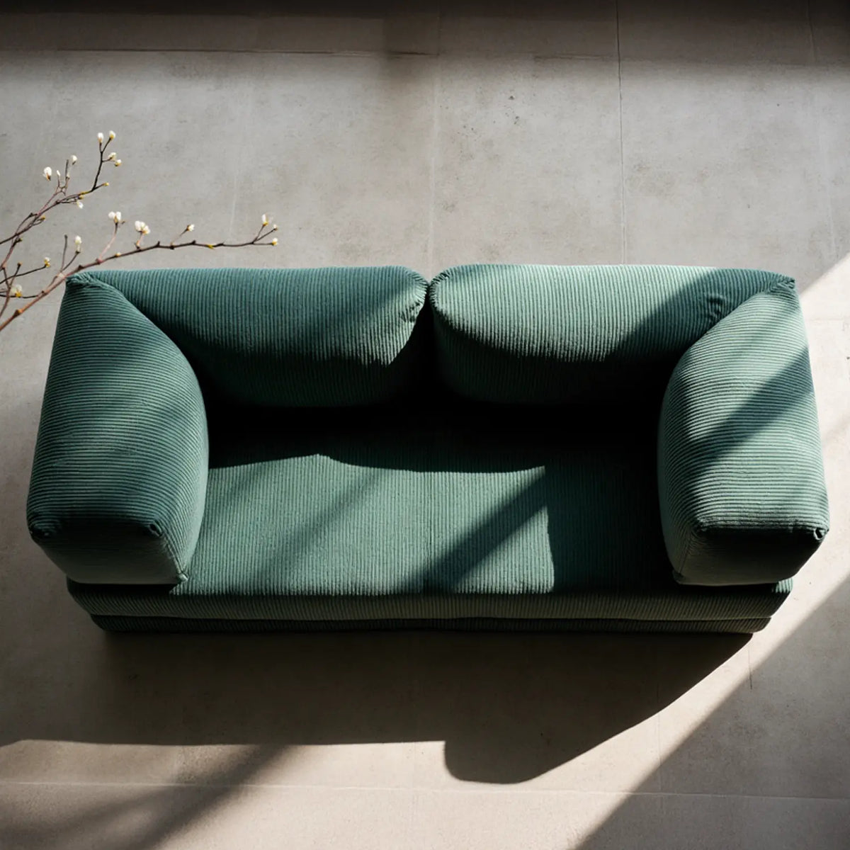 Sofá Cama Bloom - Sofá na Caixa + Apoio de Pé Bloom Tecido Boucle Verde Musgo · detalhe na cor verde · vista 6