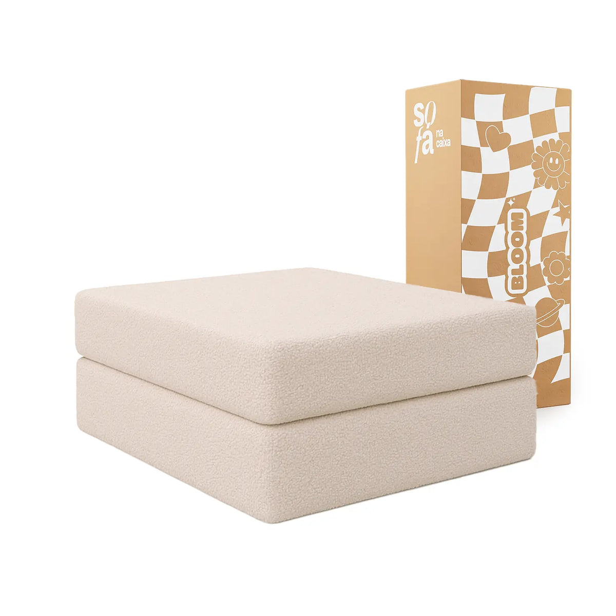 Chaise / Apoio de pé Sofá Cama Bloom Tecido Boucle Linho - Sofá na Caixa