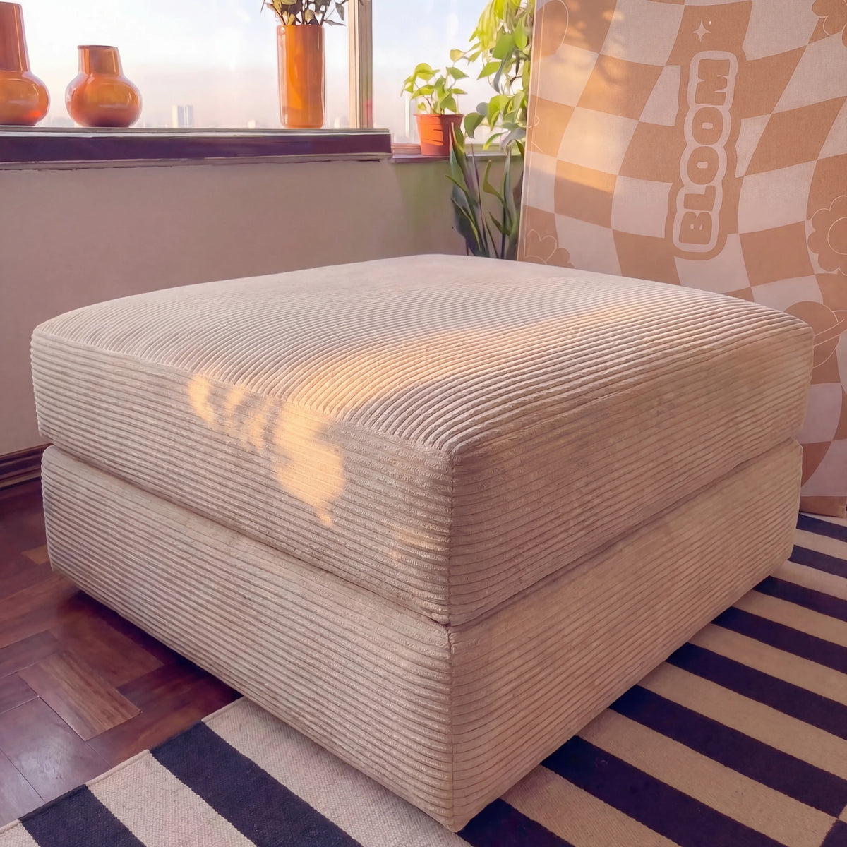 Chaise / Apoio de pé Sofá Cama Bloom Tecido Cotelê Linho · visão geral final