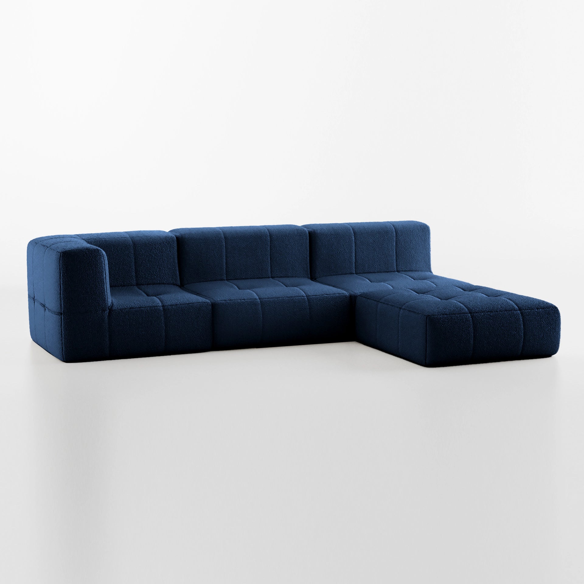 Sofá na Caixa modular 3 lugares em Boucle - 1 Braço com Chaise - Azul