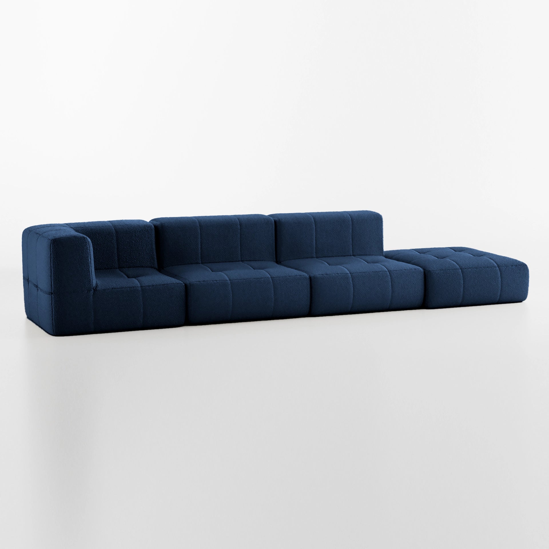 Sofá na Caixa modular 3 lugares em Boucle - 1 Braço com Chaise - Azul