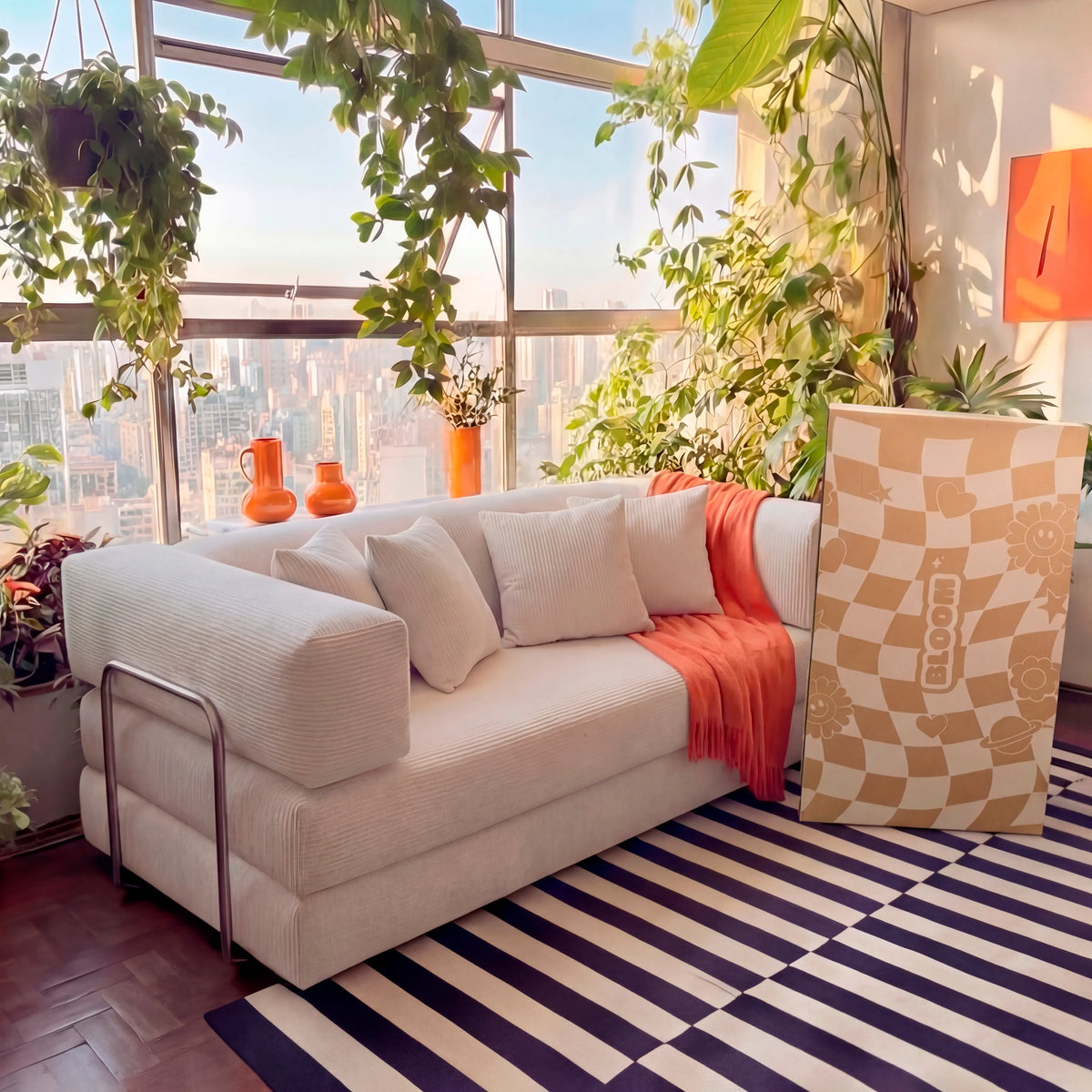Sofá Cama Bloom - Sofá na Caixa + Apoio de Pé Bloom Tecido Cotelê Linho · vista 6