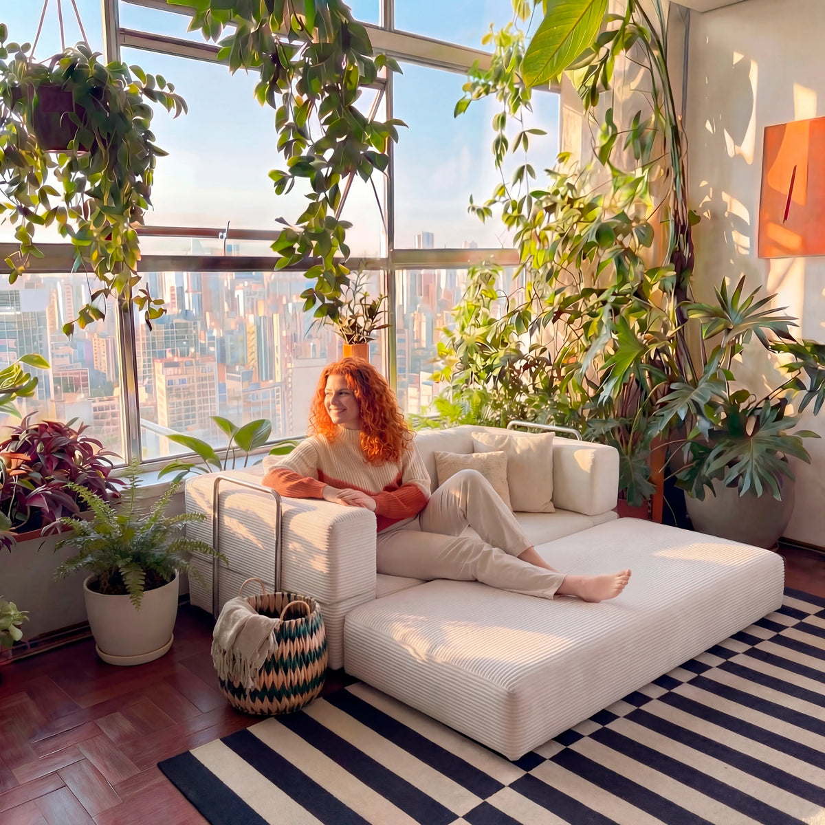 Sofá Cama Bloom - Sofá na Caixa + Apoio de Pé Bloom Tecido Cotelê Linho · vista 5