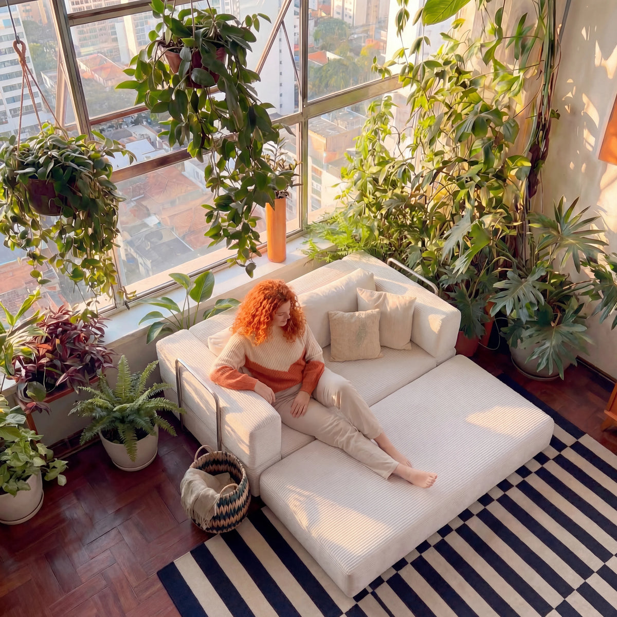 Sofá Cama Bloom - Sofá na Caixa + Apoio de Pé Bloom Tecido Cotelê Linho · vista 7