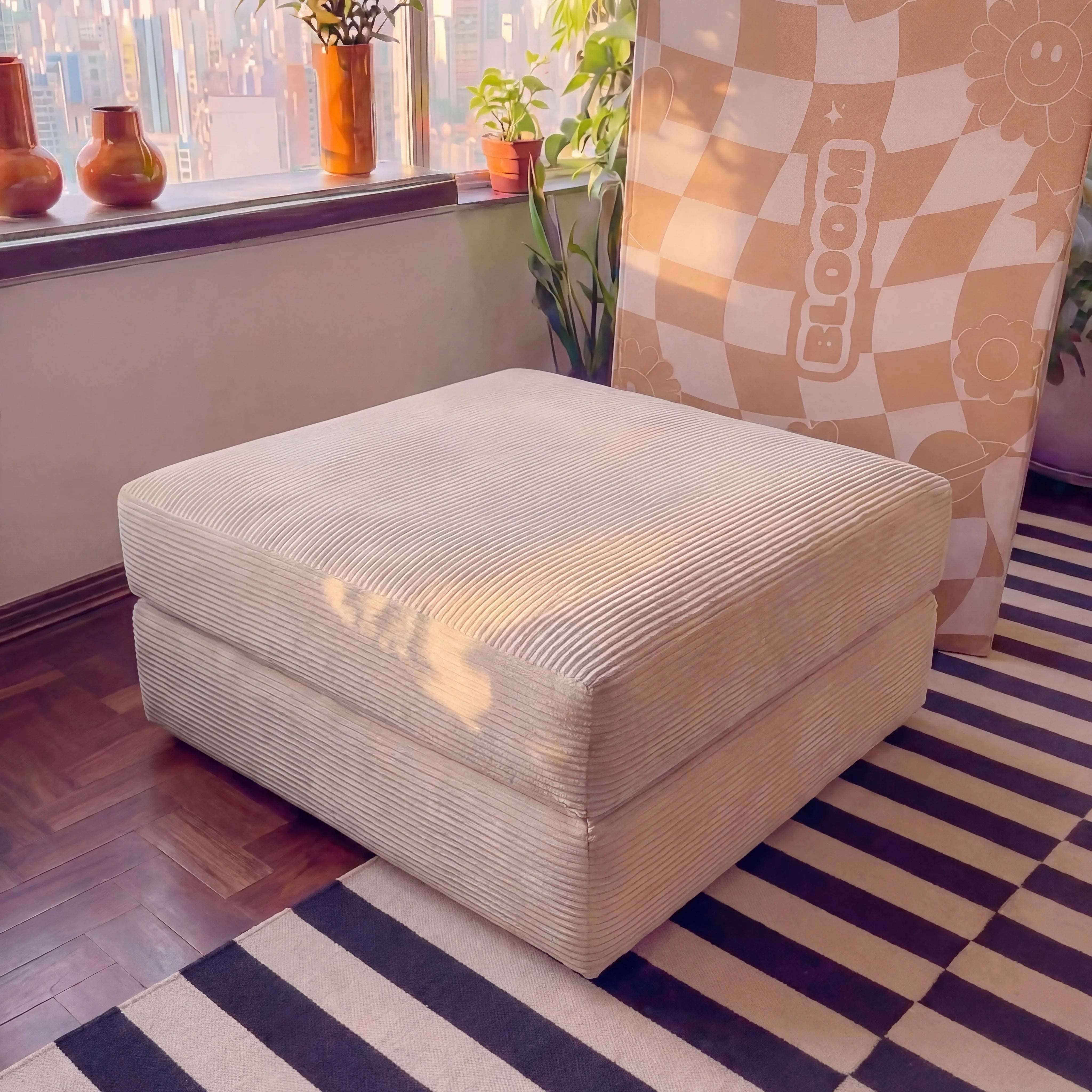 Chaise / Apoio de pé Sofá Cama Bloom Tecido Cotelê Linho