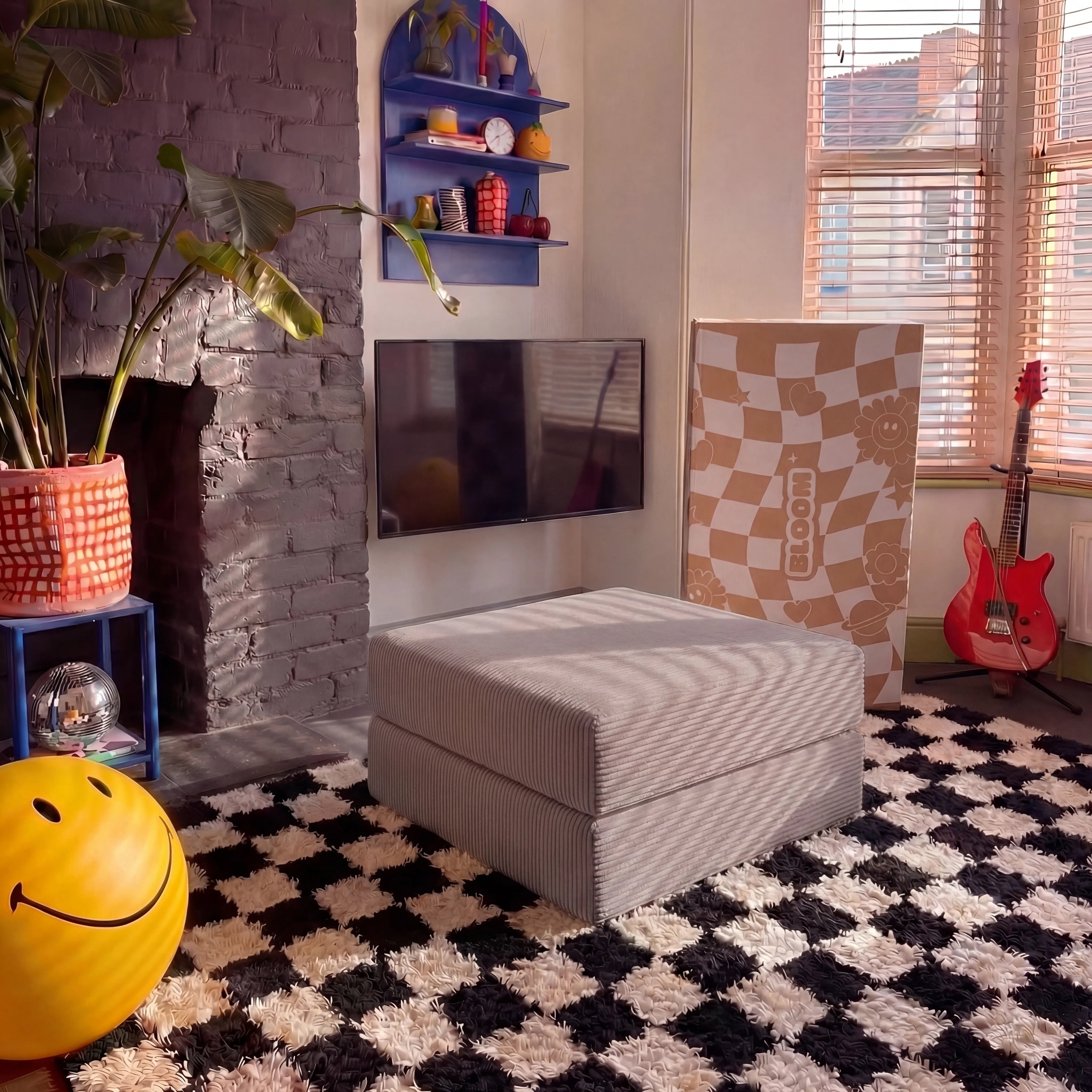 Chaise / Apoio de pé Sofá Cama Bloom Tecido Cotelê Cinza