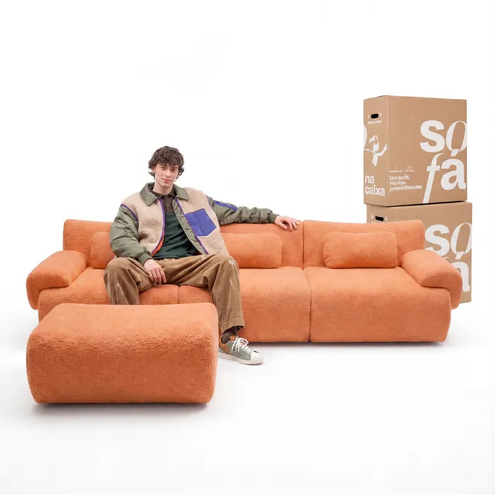 Sofá na Caixa modular Horizon 3 lugares em Boucle - Laranja