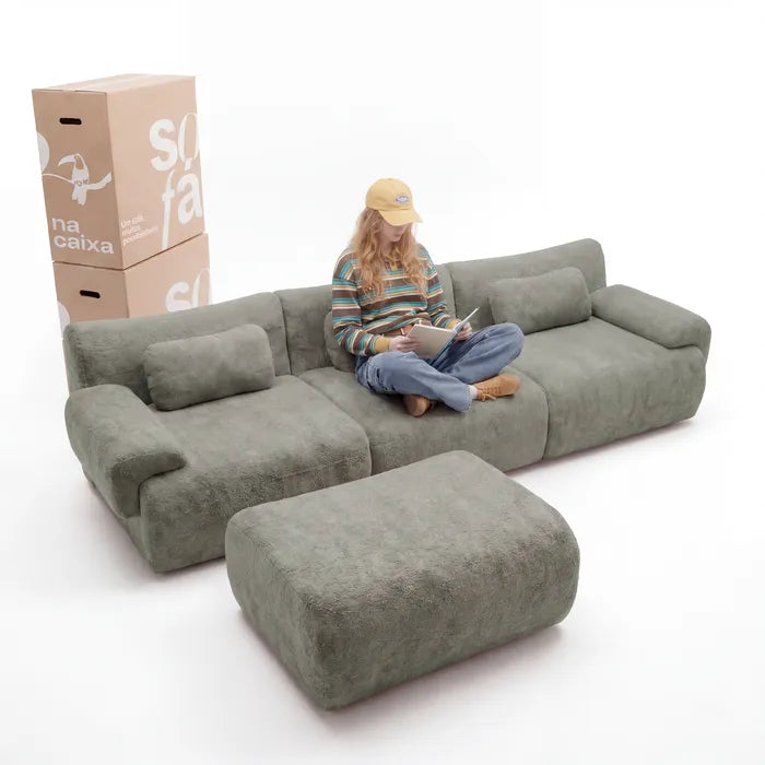 Sofá na Caixa modular Horizon 3 lugares em Boucle - Verde · vista 18