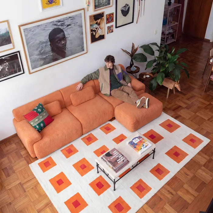 Sofá na Caixa modular Horizon 3 lugares em Boucle - Laranja · vista 10