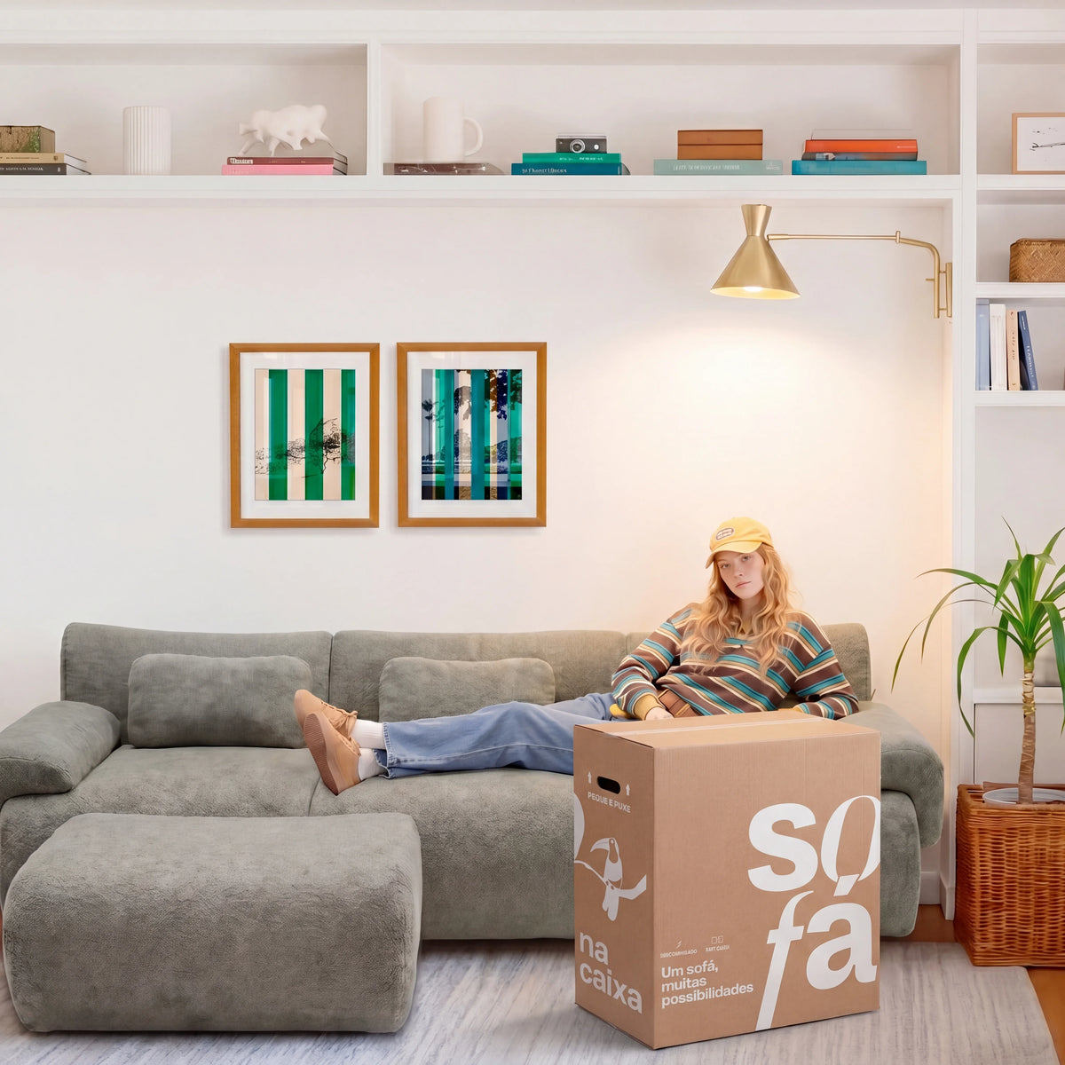 Sofá na Caixa modular Horizon 3 lugares em Boucle - Verde · vista 14