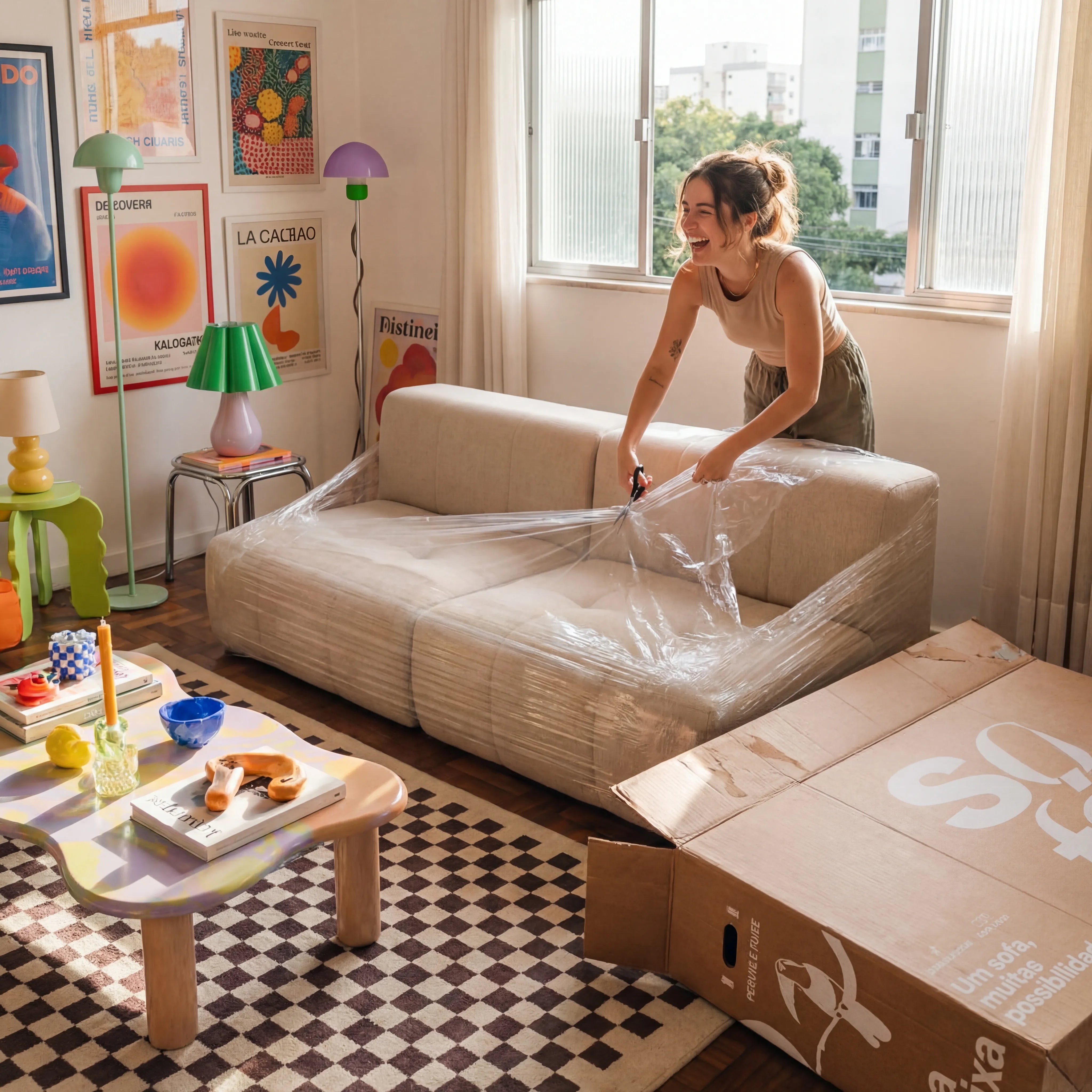 Sofá na Caixa modular 2 lugares em Boucle - Sem braço - Linho