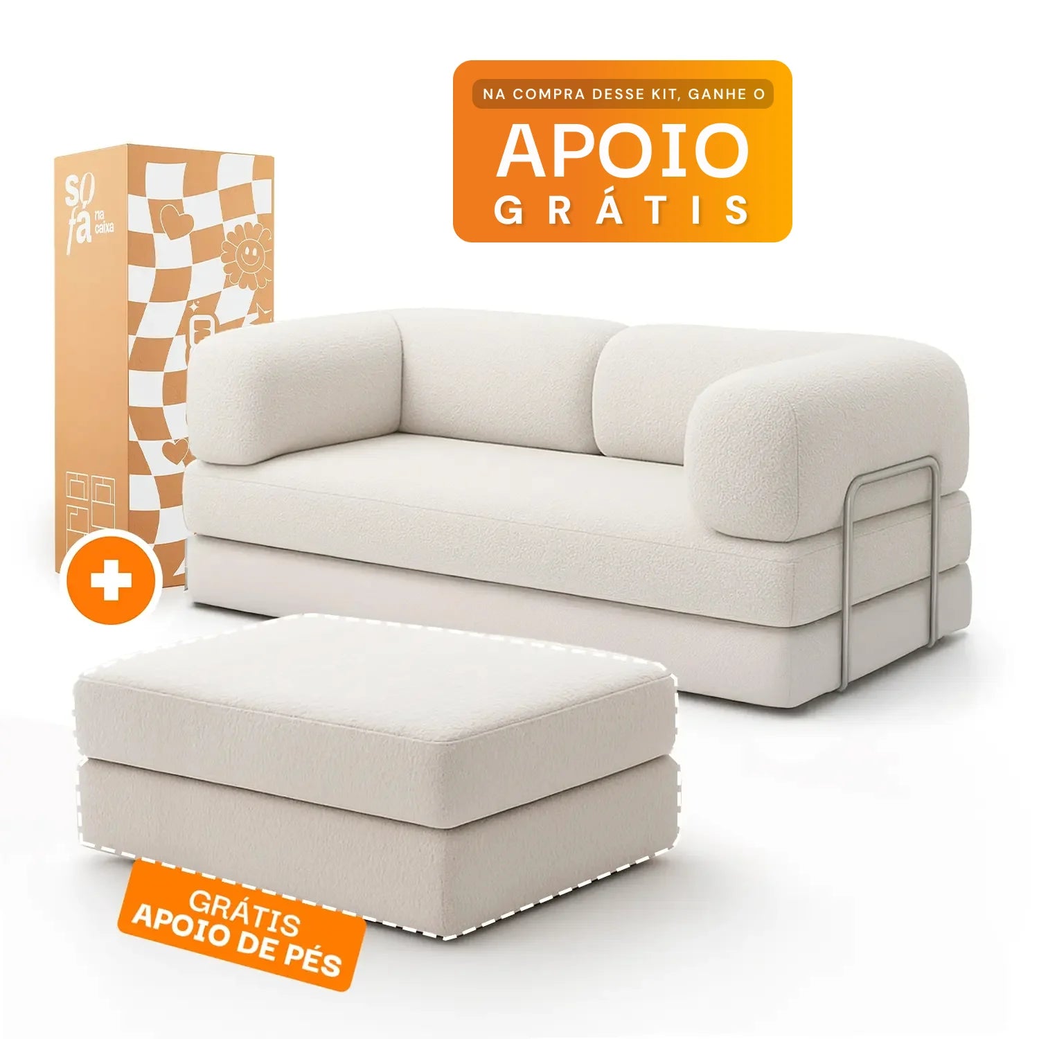 Sofá Cama Bloom - Sofá na Caixa + Apoio de Pé Bloom Tecido Boucle Linho
