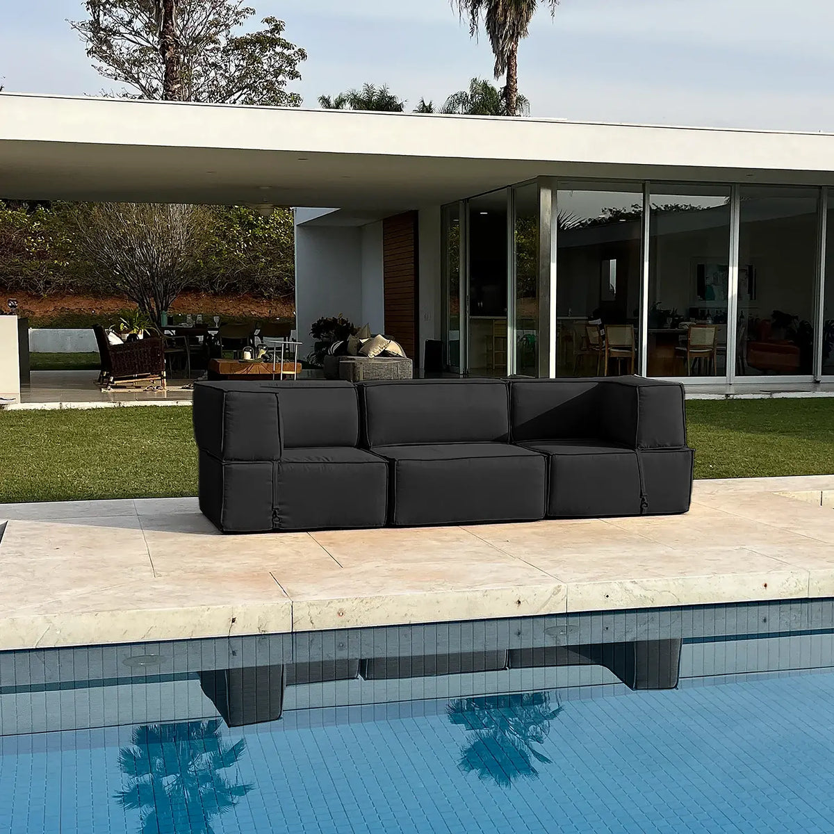 Lounge Zimma com 3 Módulos Preto - Sofá na Caixa