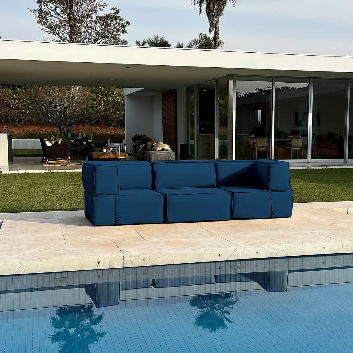 Lounge Zimma com 3 Módulos Azul - Sofá na Caixa