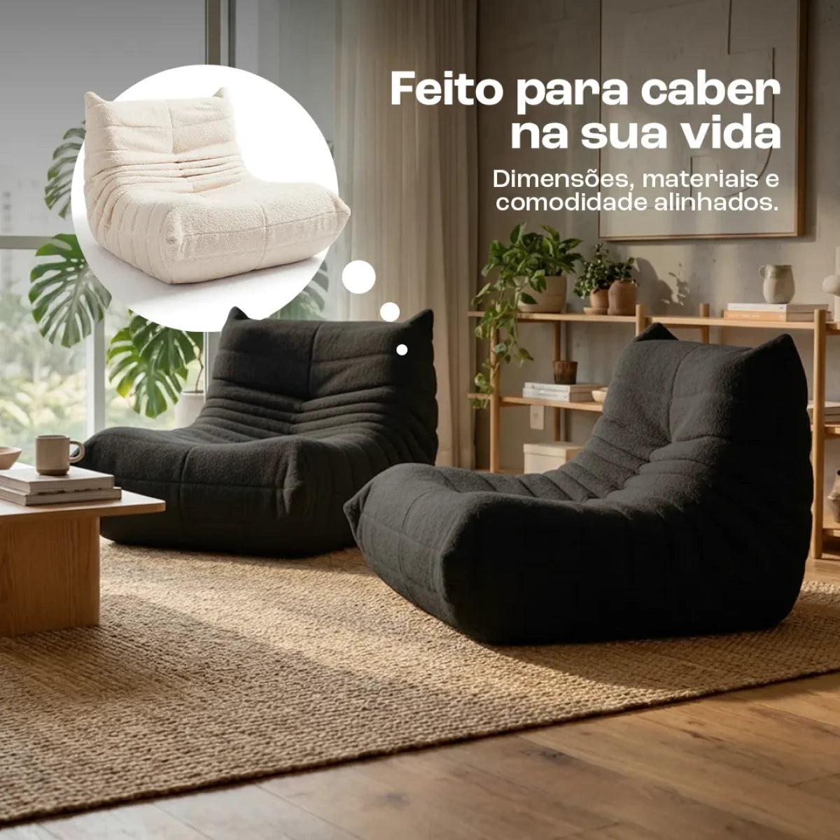 Poltrona Design 1973 Preto 1 unidade Sofá na Caixa · vista 10